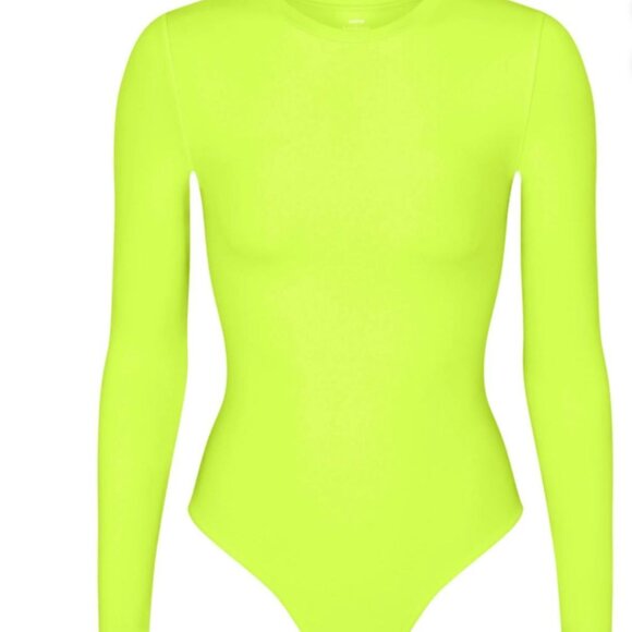 SKIMS Fits Everybody Long Sleeve Crew Neck Bodysuit Green Highlighter Size M - Picture 1 of 7